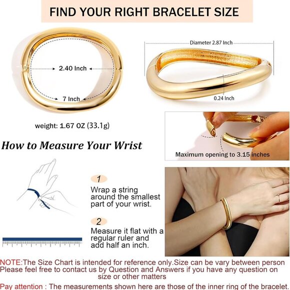 Gold Cuff Bangle Bracelets For Women Set Chunky Trendy Gold Bracelet Minimalist - Picture 7 of 7